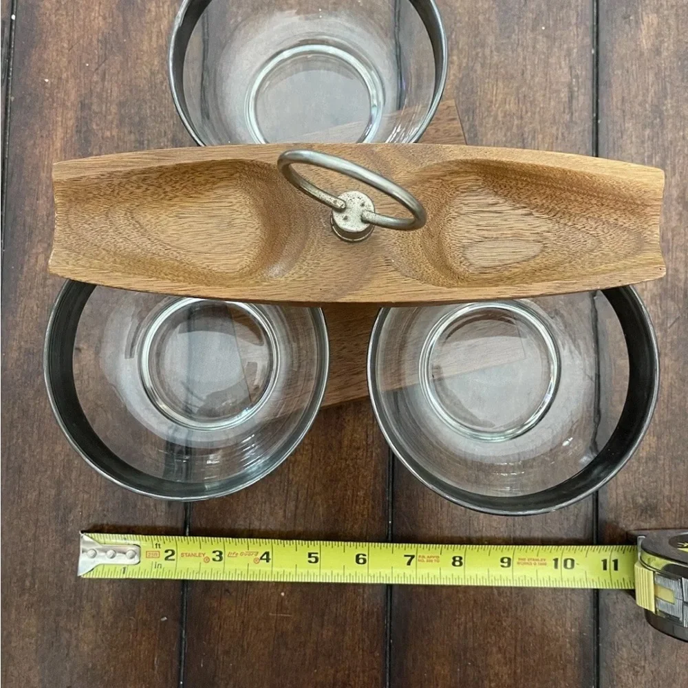 Vernco Gunstock Vintage 70's Walnut Wood Glass Serving Condiment‎ Lazy Susan